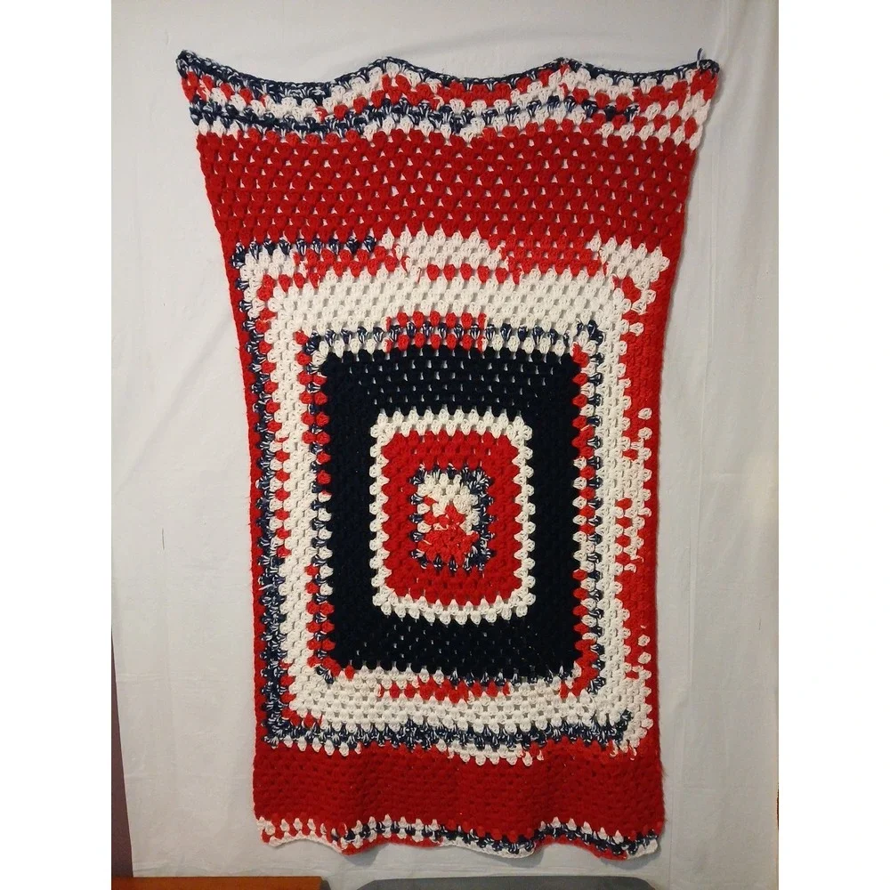 Crochet Blanket Lap Throw Patriotic‎ Red White & Blue, 54